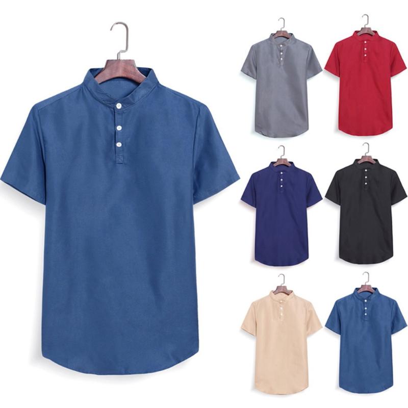 

Men' Summer Casual Fashion Short Sleeve Thin Pure Color Shirt Top Blouse Stand Collar Loose Short Sleeve Blouse Top#g30, Khaki