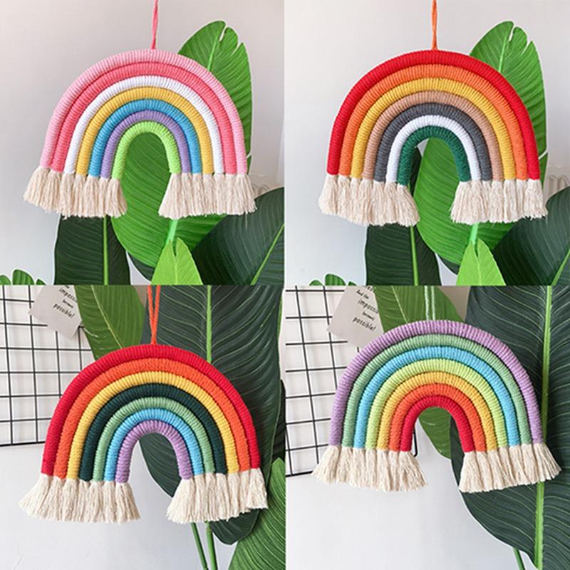 

Rainbow Wall Hanging Handmade Macrame Nursery Decorations Cotton Baby Photo Props Kids Room Decoration Kids Crib Tent Decor