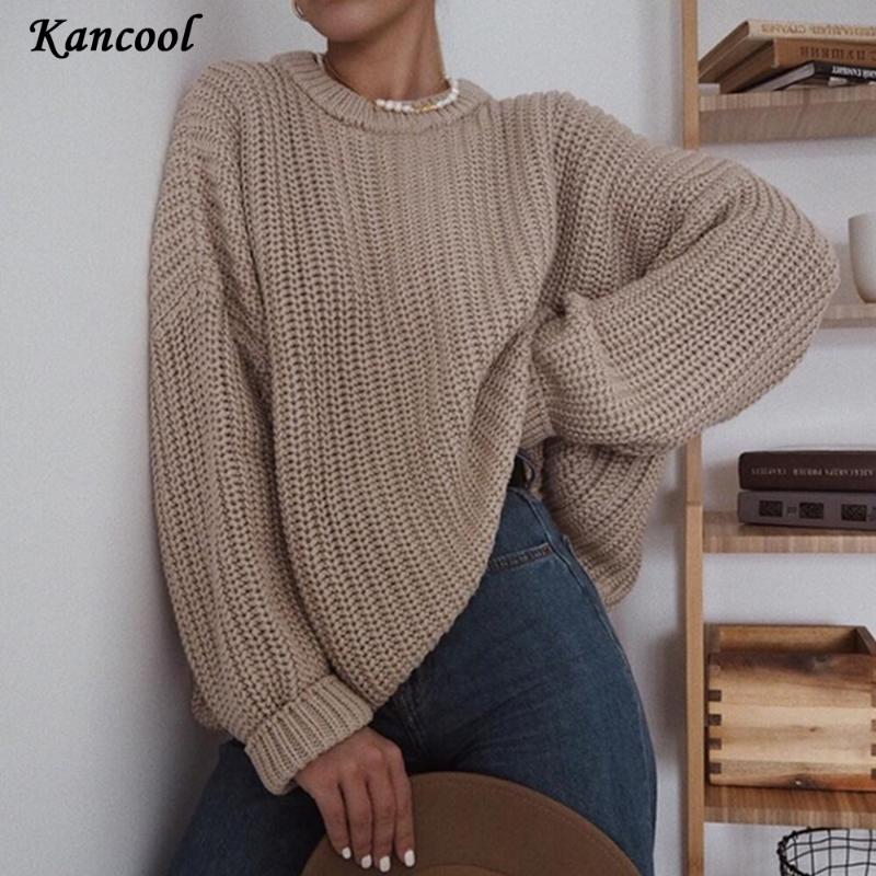 

2020 Autumn Oversized Sweater Women Solid Loose Knitted Sweaters Long Sleeve Pullover Female Jumper Cashmere, Arm green b