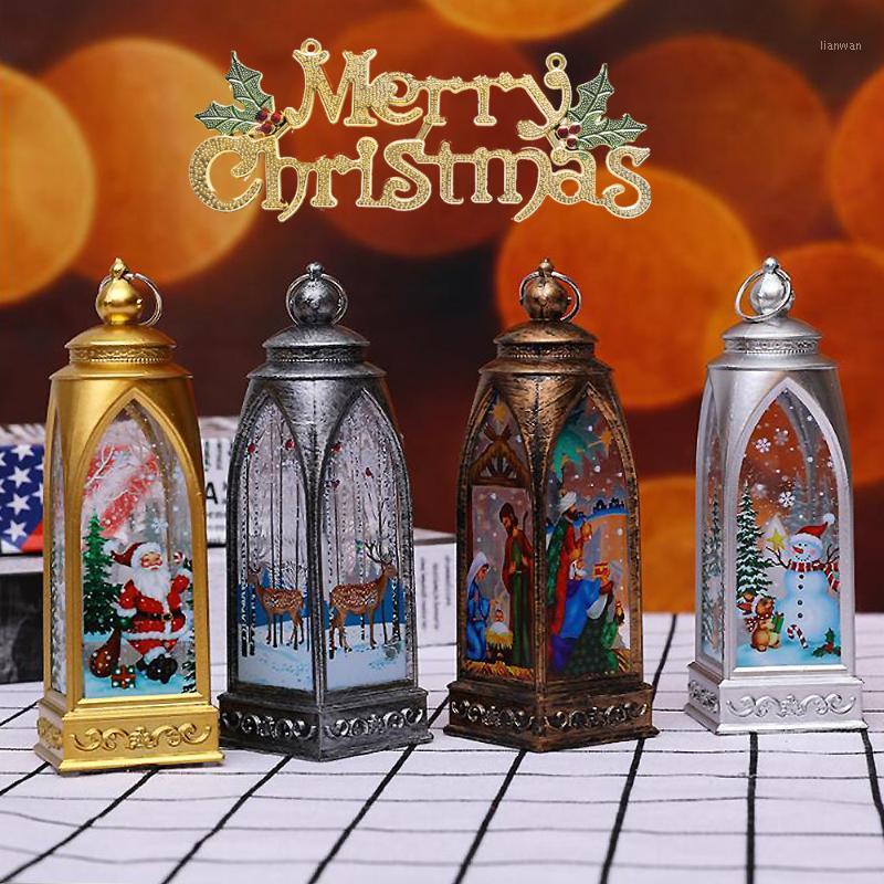 

Vintage Merry Christmas Castle Lantern Fairy Night Lamp Party Festival Handing Decor LED Lantern Party Supplies New Year Gift 31
