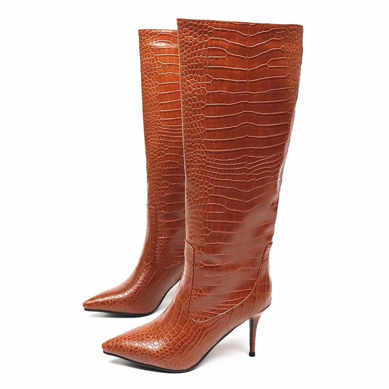 

brand sexy high heels western boots fashion knee high boots women microfiber heel long pointed toe autumn winter boot