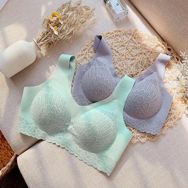 

Lace Bralette Sport Push Up Bralette Plus Size Back Bra Beauty Bra Women Underwear Seamless Refreshing Thai Latex 4.0, Green