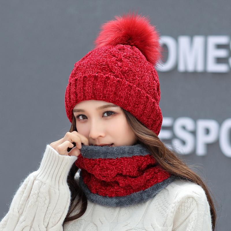 

2020 New Fashion Women's Knitted Hat Scarf Caps Neck Warmer Winter Hats For Women Skullies Beanies Warm Fleece New Year Gift, Double color men s kaki