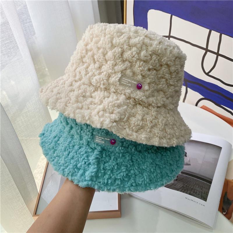 

Candy Color Hat Lamb Hair Fisherman Hat Female Autumn/winter Plush Warm Letter Blue White Basin, Black