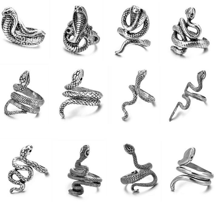 

Retro Punk Snake Ring for Men Women Exaggerated Antique Siver Color Opening Adjustable Rings Anillo, Silver