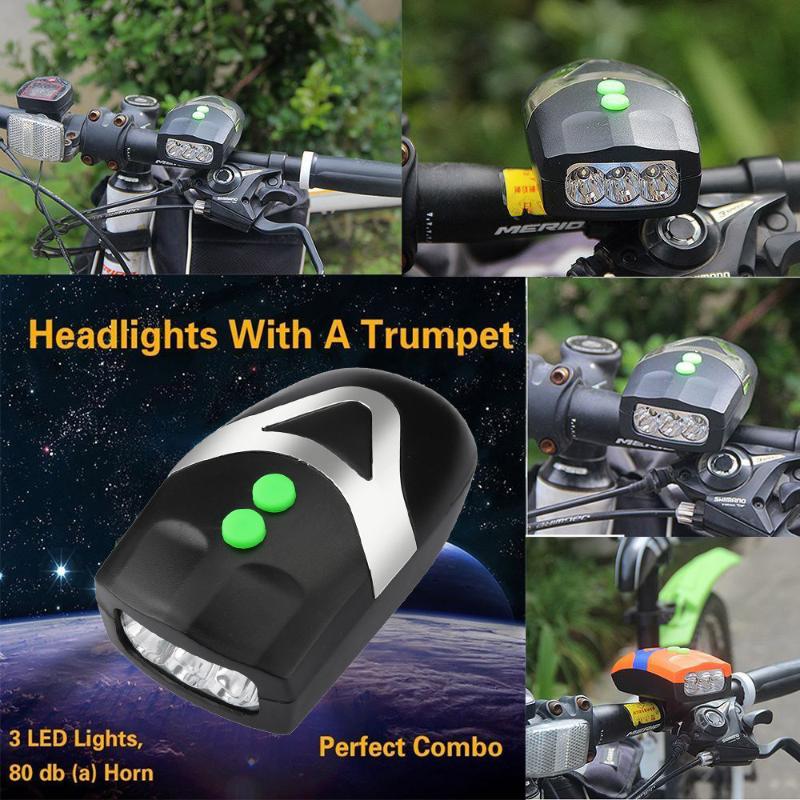 

Hot sale 2 in 1 cool 3LED Bicycle Bike Light with 4 models Horn Bike Bell Headlight Cycling Riding Accessories lowest price 20