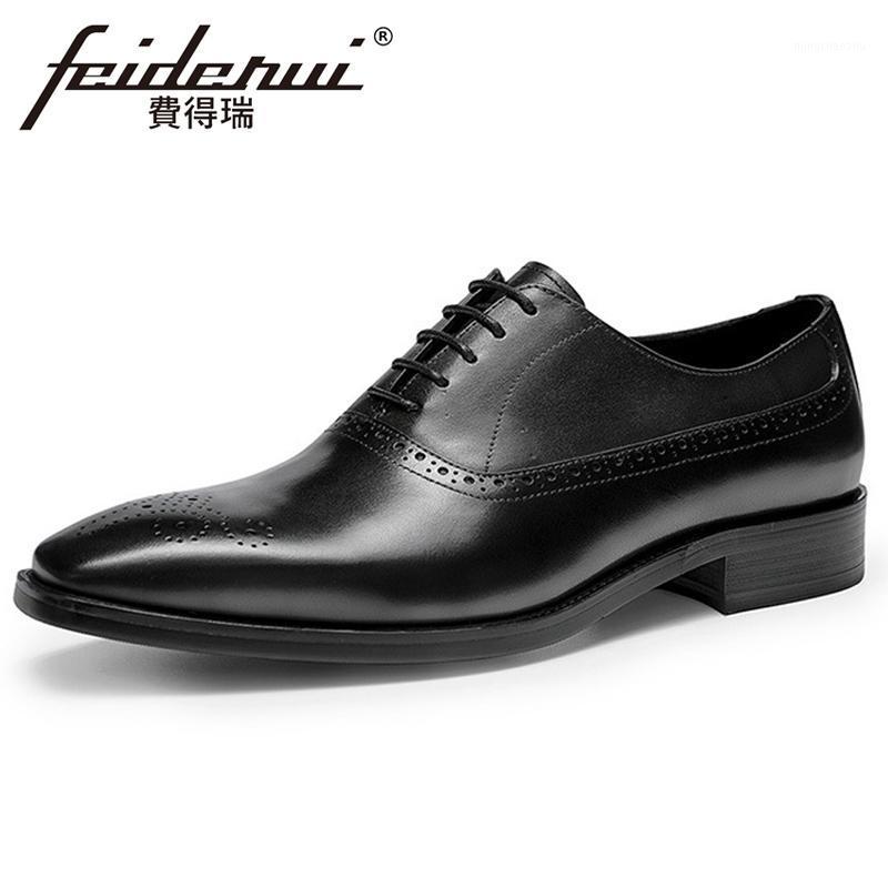

Elegant Genuine Leather Men's Formal Dress Wedding Oxfords Square Toe Medallion Brogues Handmade Man Bridal Party Shoes FHS2171, Man brown shoes