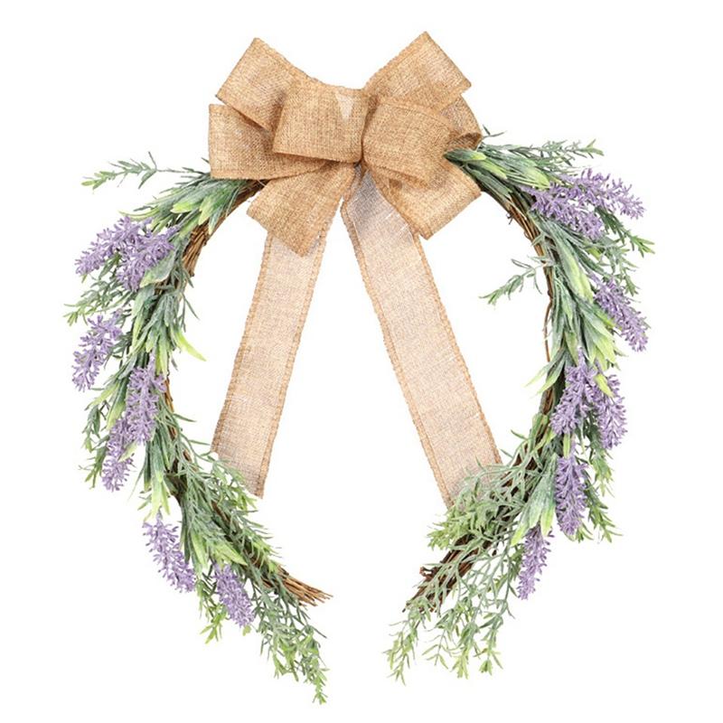 

Door Wreath Bowknot Rattan Simulation Lavender Garlands Hanging Ornament Wreaths Wall Ornament Home Decoration, Purple