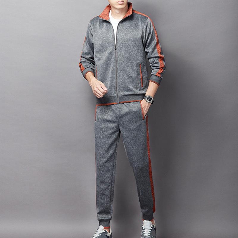 

2020 Casual Men's Sport Suit Stand-up collar Sweatshirt+Sweatpants Two Piece Set Autumn Zipper Cardigan Fashion Sport Suit Men, Black