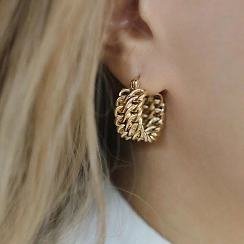 

2021 New Gold Color Round Circle Hoop Earrings For Women Fashion Link Chain Statement Earrings Punk Party Jewelry