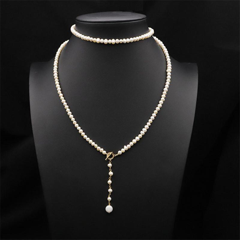 

Chains Natural Freshwater Pearl Necklace Women Lapis Lazuli Pendant Flower Long Sweater Chain Collar Choker Vintage Handmade Jewelry