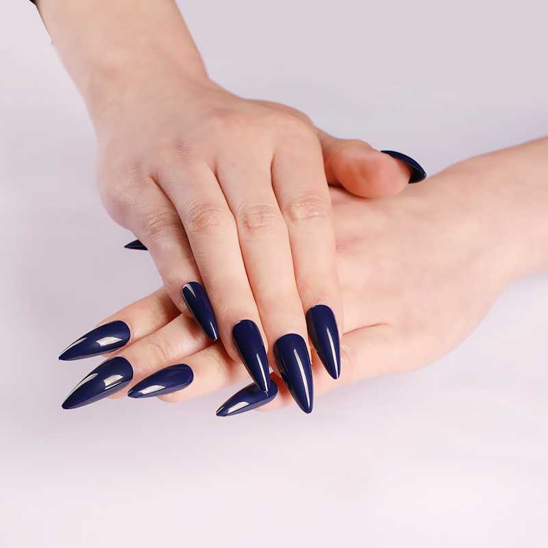 

24 pcs latest solid color candy long pointed fake nails sexy deek blue J618, 1pcs