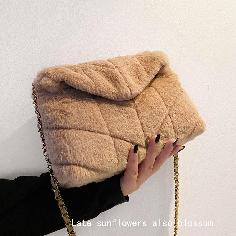 

Elegant Female Flap Crossbody bag 2020 Winter New High-quality Soft Plush Women's Designer Handbag Chain Shoulder Messenger Bag, Black