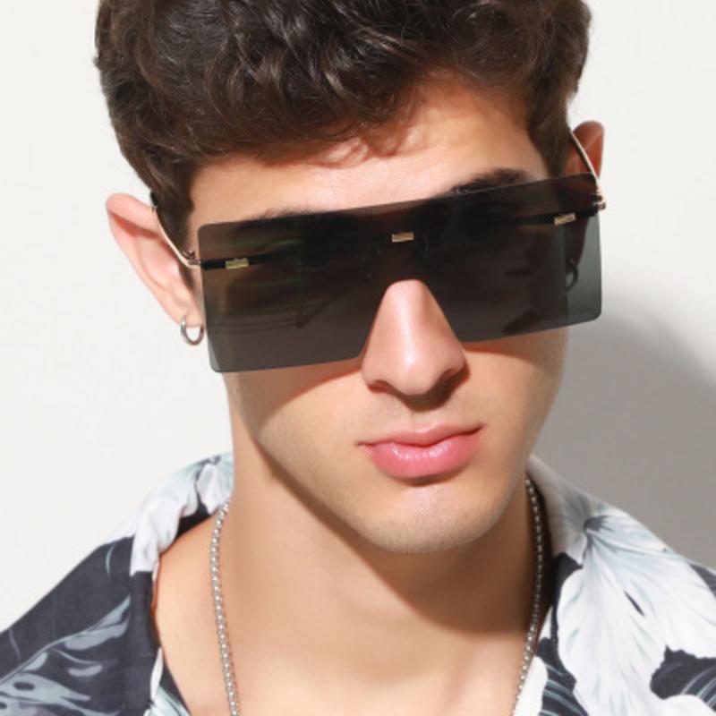 

NAUQ fashion trend frameless one piece sunglasses women men gradient ocean lens sun glasses retro square large frame glasses1