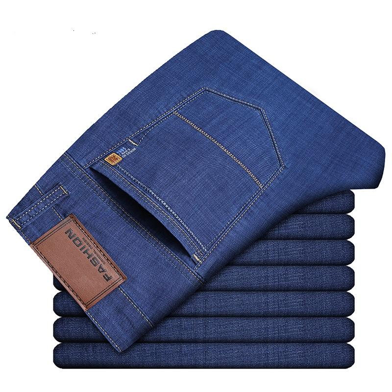 

Men Jeans Summer Light Blue Casual Breathable Classic Straight Direct Elasticity Business Jeans 2021 Men's Clothing Trousers
