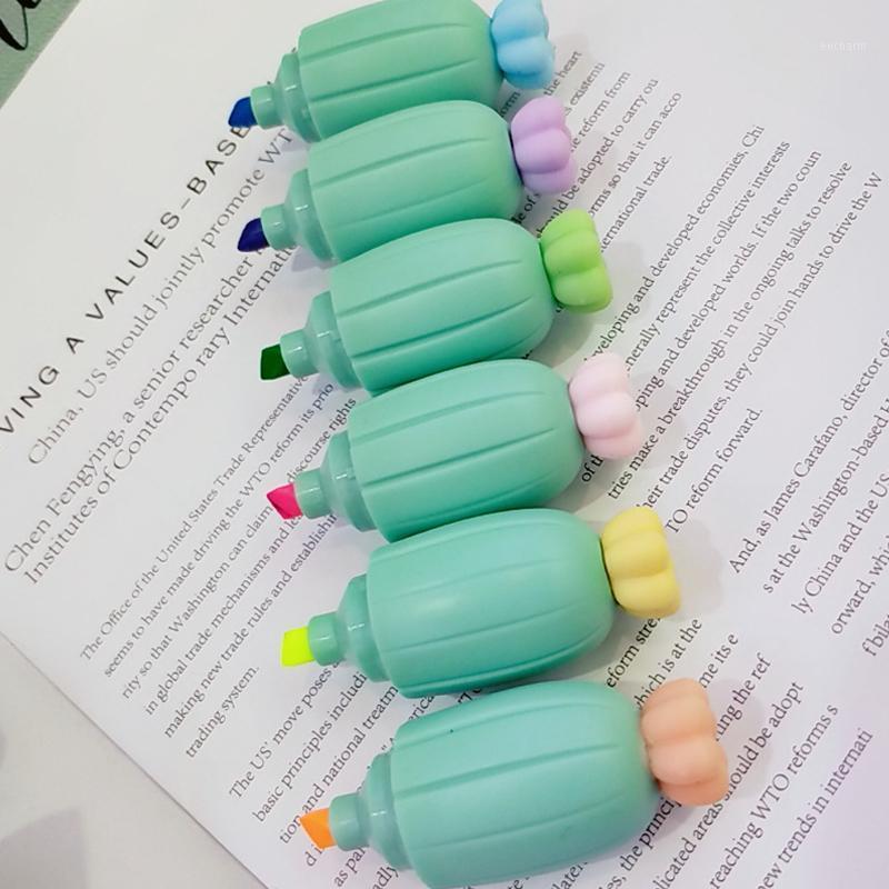 

6PC Creative Cute Melon Shape Fluorescent Highlighter Hand Account Drawing Pen Marcador Doodle Pen Child Gift Office&School Supp1