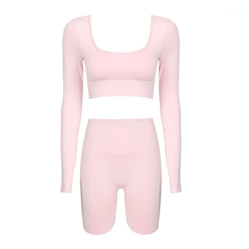 

YiZYiF Summer Fashion Women Sportsuit Two Piece Set Long Sleeve Tight Solid Sweater Crop Top T-Shirt Tracksuit Workout Outfit1, Pink