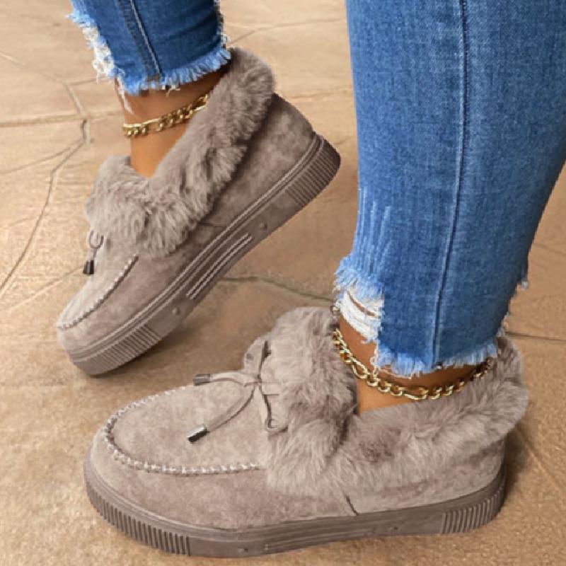 

Women Snow Boots 2020 Winter Flats Shoes Women Suede Lace Up Ankle Boots Warm Cotton Shoes Furry botas mujer, Black