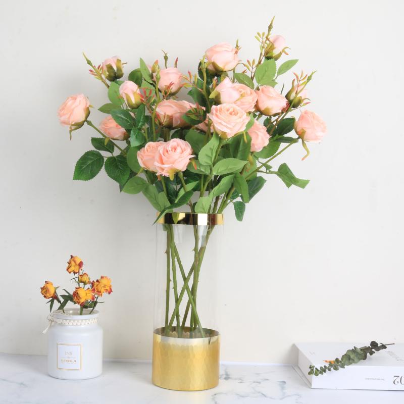 

3 Heads / Bouquet Rose Decor Artificial Flower Home Decor Imitation Fake Flower for Garden Plant Desk Hand-Holding, Pink