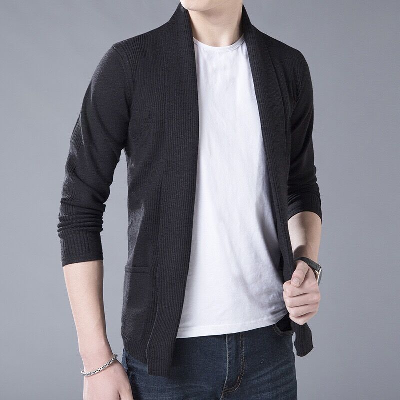 

2018 Brand New Men's Jacket Knit Cardigan Jacket Men's Casual Long Sleeve Sweater Jacket Lapel Coat Apparel, Black