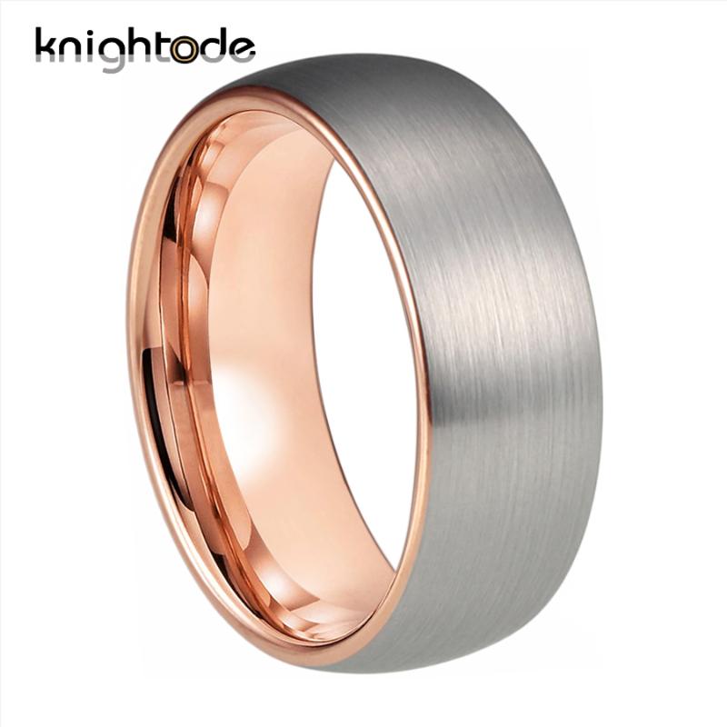 

6mm 8mm Rose Gold Tungsten Carbide Engagement Ring Lover Gift For Men Women Wedding Band Dome Silvery Brushed Comfort Fit