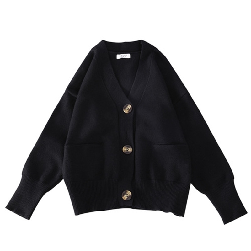 

New Black 2021 Low-necked V-sweater Cardigan Women's Knitted Coat Fall and Winter New Style Lazy European Season Top H4mb B6Z8