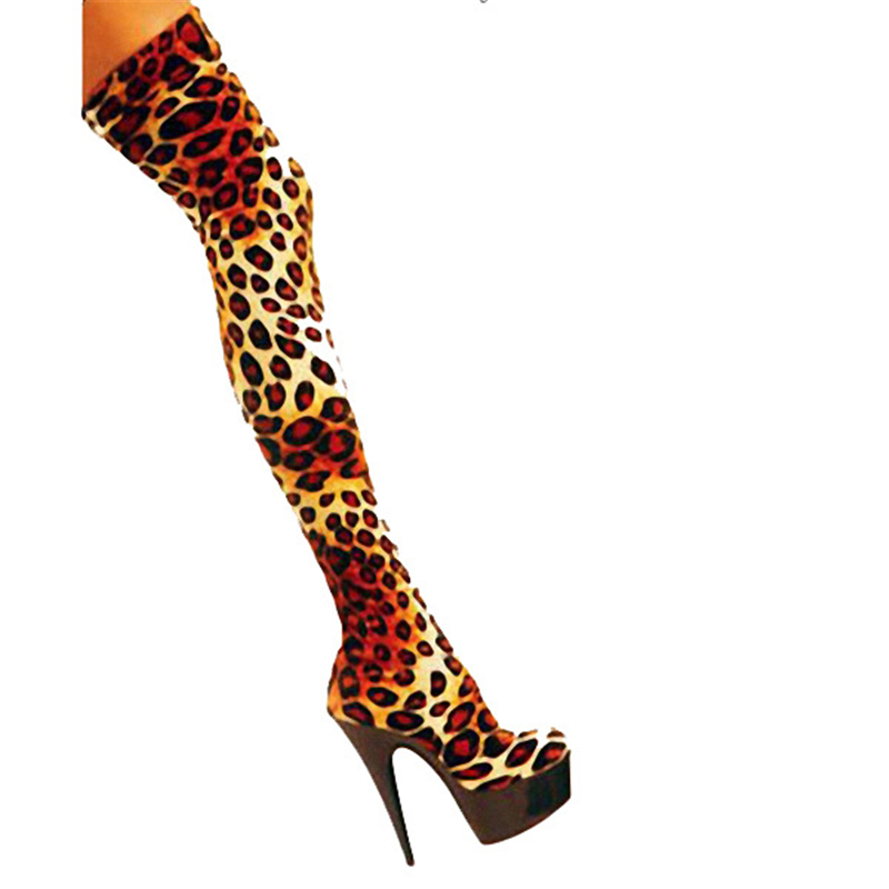 

Long Platform Women's Leopard Fenty Beauty Transparent Fashion Shoes 15cm High Spring Heels Higher-size Boots 46 Y4ka, Three inches heel