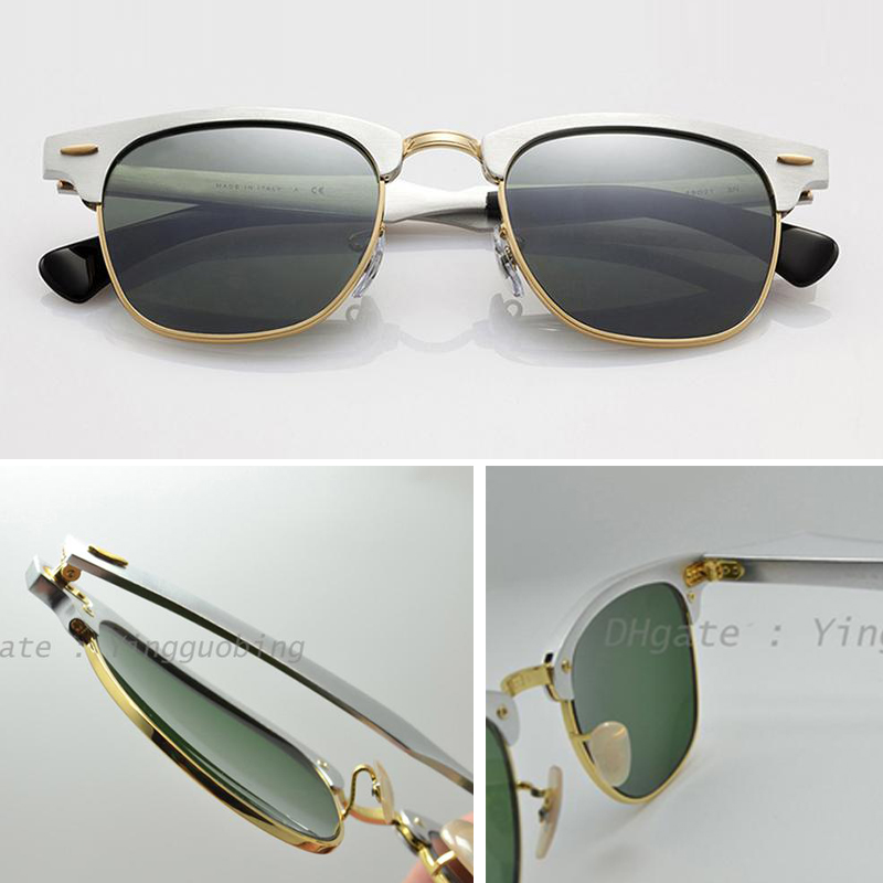 

2021 top quality Retro real Aluminum Sunglasses Men Women Brand Designer gafas uv400 club Sun Glasses Shades lunette oculo sunglass 51mm, White;black