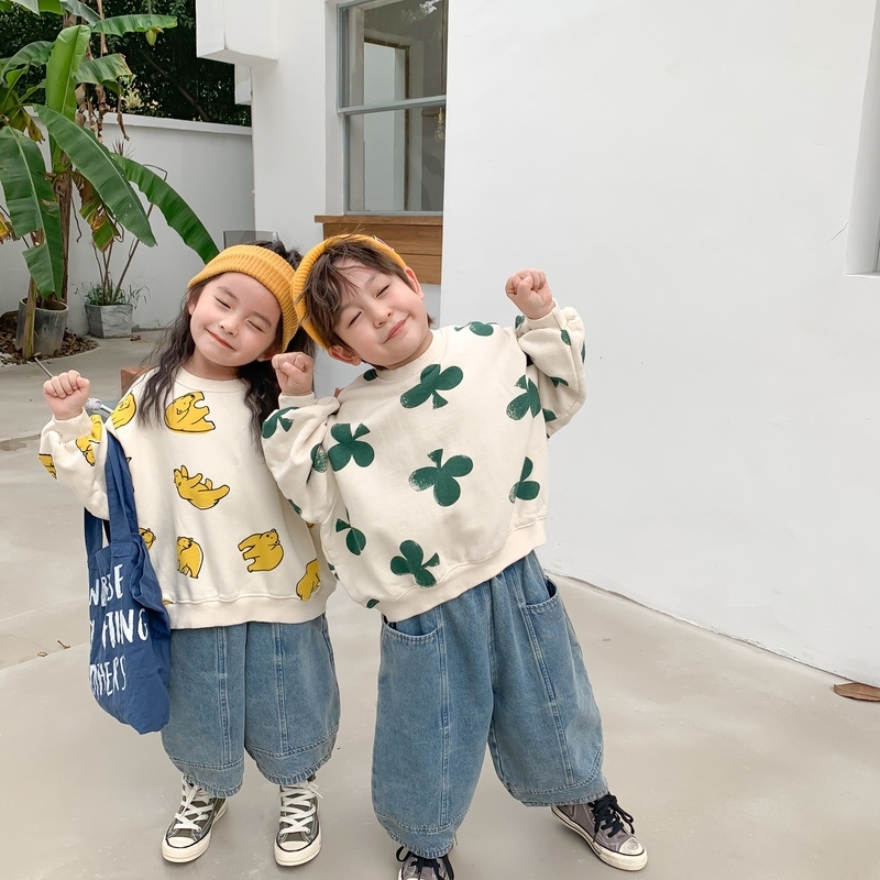 

Autumn Winter boys and girls fashion cartoon fleece thick sweatshirts Kids warm loose long sleeve pullovers 201127, Bear