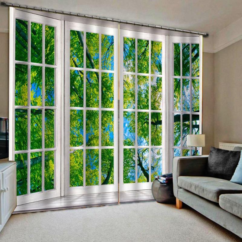 

Green forest curtains ourside landscape window curtains Customized size Luxury Blackout 3D Window, As pic
