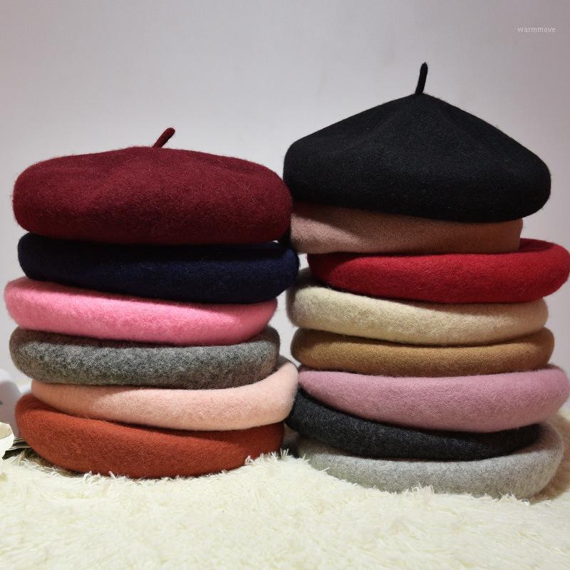 

HT1408 Hot Fashion Women Hats Solid Plain Wool Winter Hats Ladies Adjustable Berets Cute Warm Painter Artist Female Beret1, Black