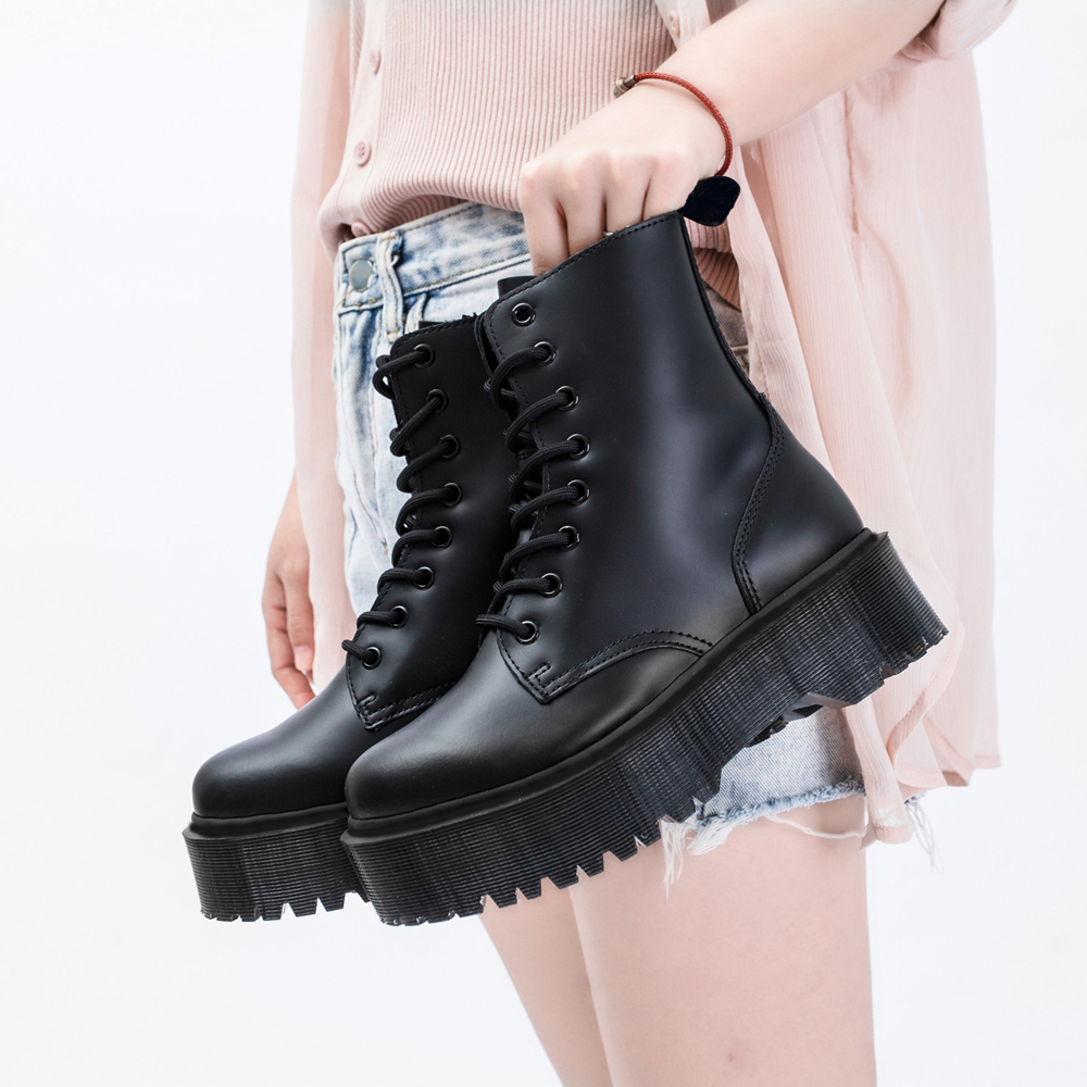 

Jadon 8-Eye Boots Women High Platform Ankle Shoes Chunky Woman Leather Motorcycle Ladies Fashion Women Boots Martins 201127, Black no fur