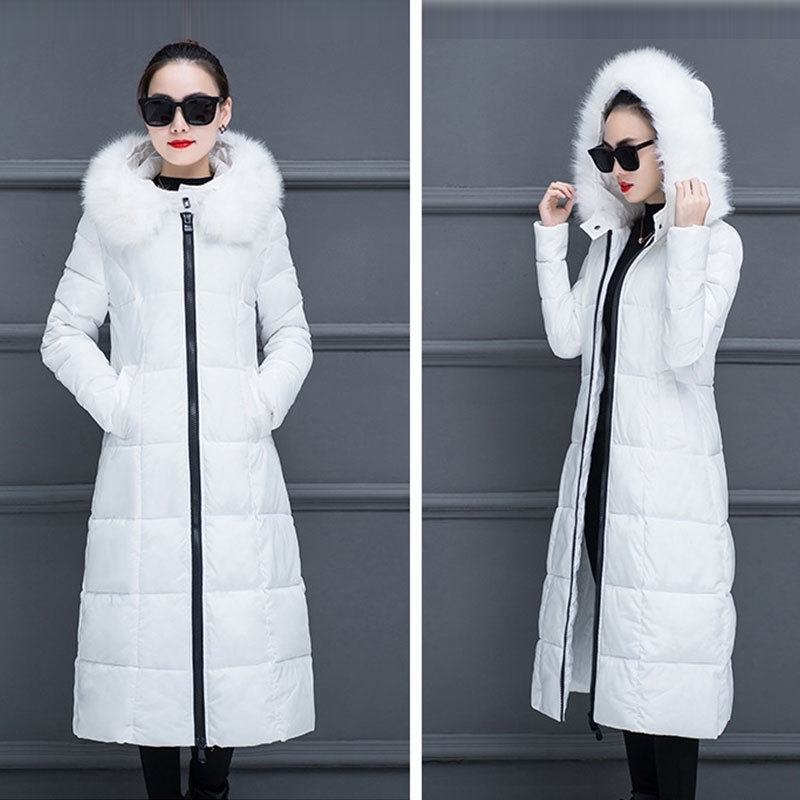 

Winter Hooded Down Coats Women Soild Thicken Warm Large Fur Collar Long Zipper Slim Tops Casual Fashion Vintage Parkas Wild New Y200107, Wow!
