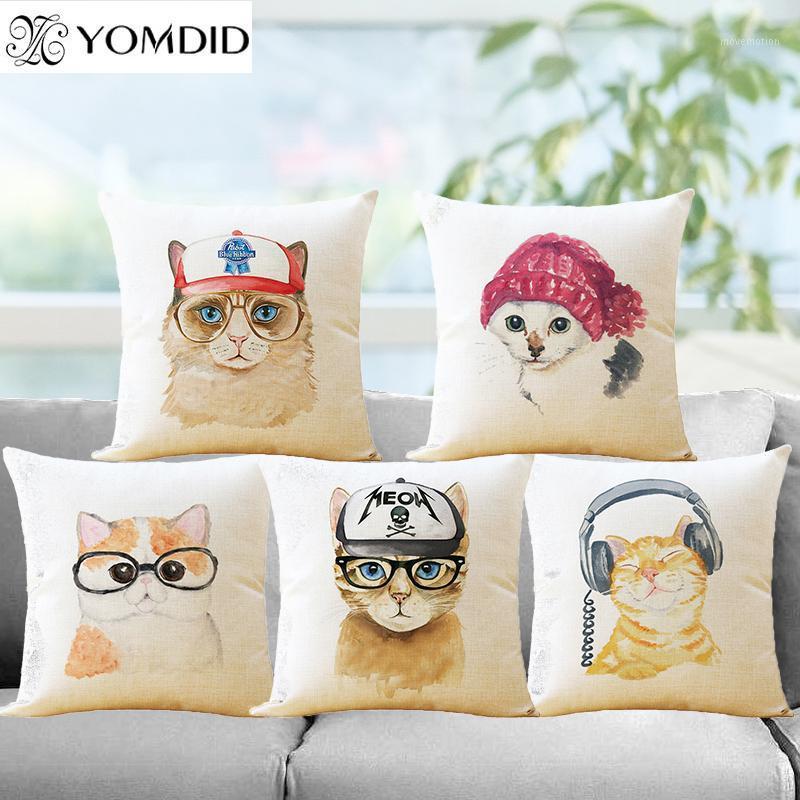 

Cushion Cover Animal Cute Cat case Woven Cotton Linen Office Car Pillows Cover Decorative Home Decor1, 07