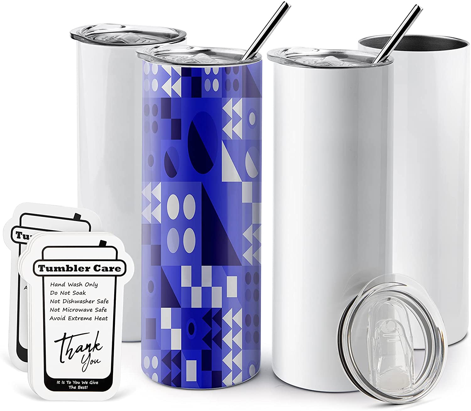 

Sublimation Tumblers 20 Oz Straight Tumbler Care Cards] Pack of 4 ISTOYO Blanks Stainless Steel Insulated Tumbler with Straws Leak-Proof Lids for Mug Press, White