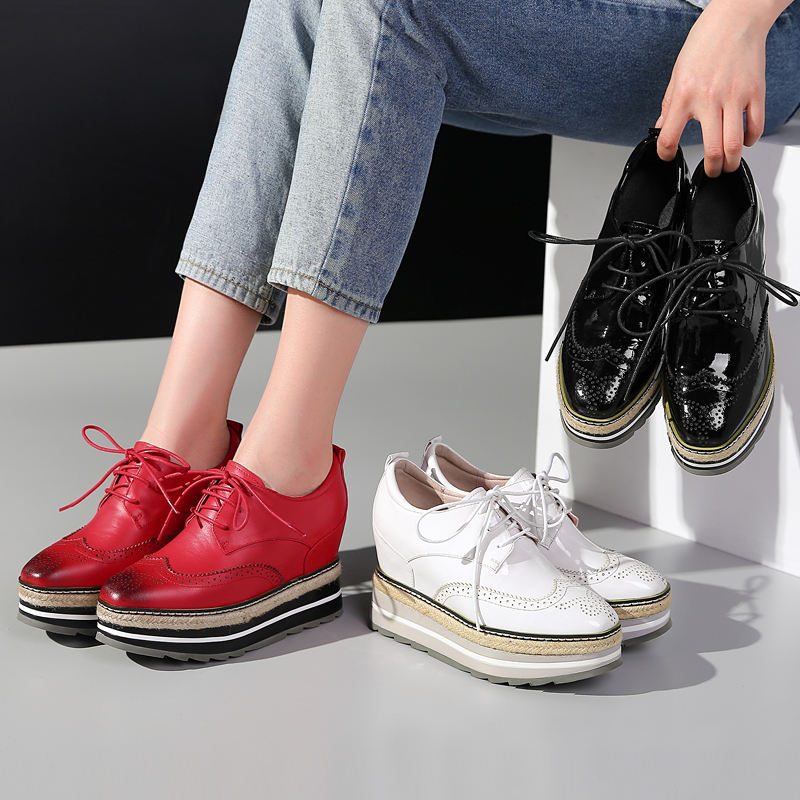 

2021 Genuine Hot 22-24.5 in Length Pumps Female Heels Lace Brocken Shoes Increased Moccasins 5HL6, Red.