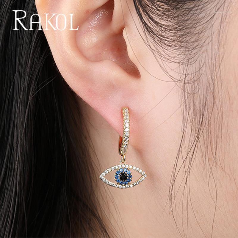 

RAKOL Gold Color Fashion Evil Eye Hoop Earrings Top Quality Blue Crystal Eye Earrings For Women Korean Fashion Jewelry ZE22761