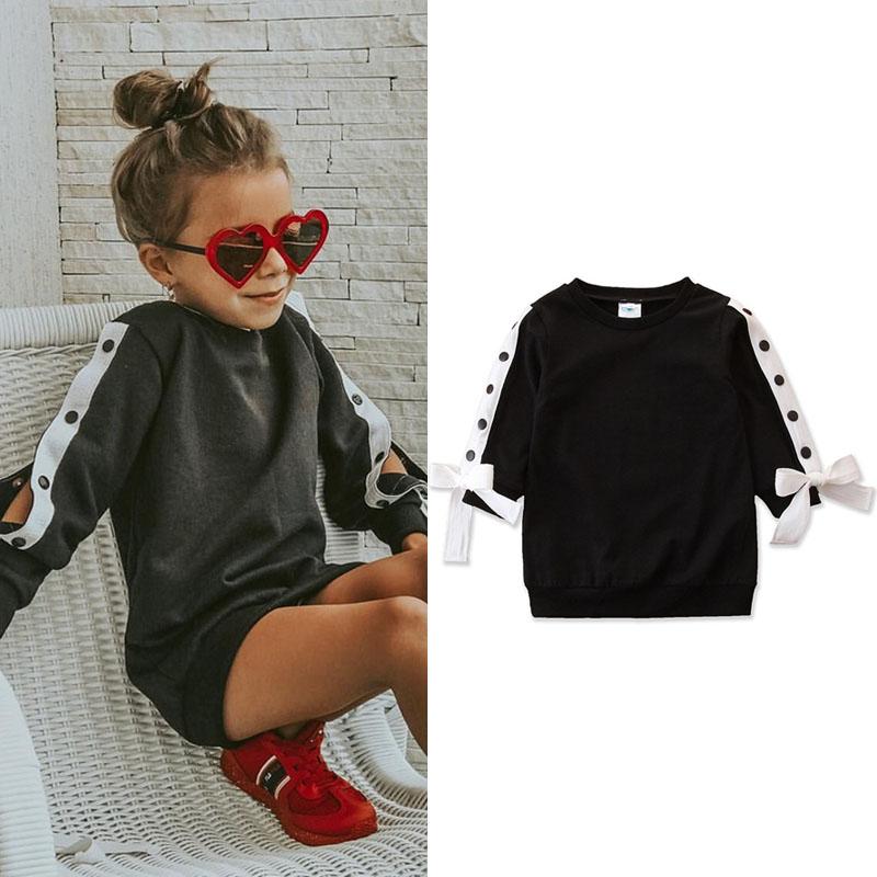 

Fashion New Autumn Toddler Baby Girls Casual Dress Long Sleeve Bow Patchwork Loose Dress Pullover Kids Children Clothes 2-7Y, Black