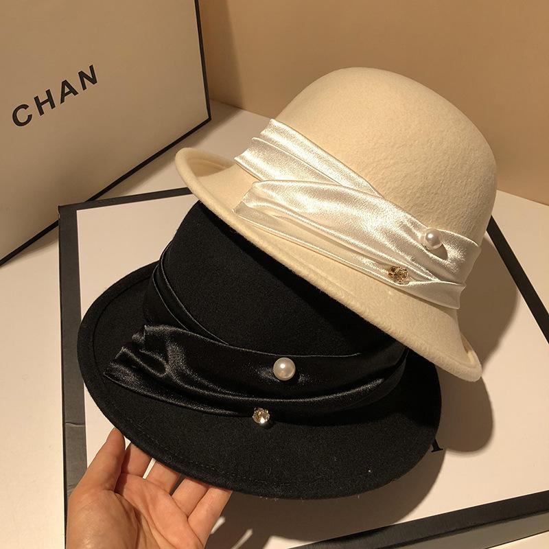 

Wool Hat Women Autumn Winter Ladies Elegant Fashion A Hundred To Match The Wind Young Hat Wool Felt Han, Black