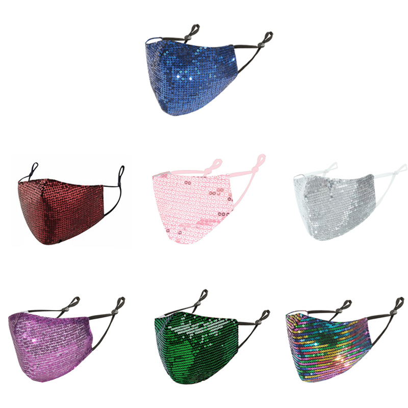 

sequins mask fashion bling 3D washable reusable mask PM2.5 face shield sun color gold adjustable face cover masks mouth