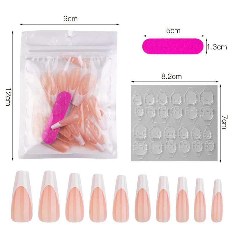 

20pcs Natural Long French Ballerina Nail Tips Full Cover Acrylic Artificial Fingernails DIY Nail File Art Manicure Jelly Sticker, Fs011