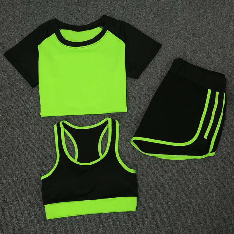 

New Summer Women Sports Fitness Suit Ladies Gym Outdoor Household Sports Running Yoga Clothes Three PCS/set Quick Drying, Blue