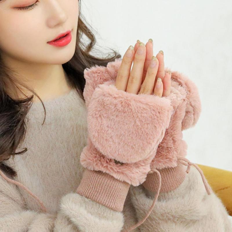

Winter Fashion Plush Faux Fur Gloves Women Girls Windproof Thicken Flip Warm Velvet Mittens Hand Gloves Stretch Type Warmer G1C7