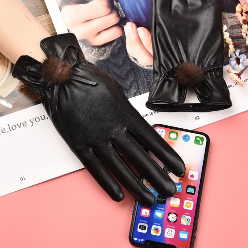 

Five Fingers Gloves Fashion Women's Keep Warm Winter Cuff Soft Lining Bows Decoration Full Finger Mittens Women Outdoor Sport Female