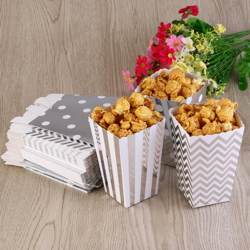 

Mini Foil Gold Silver Candy Popcorn Boxes Snack Containers Mini Kids Party Treat Bags Wedding Movie Party Decoration Supplies