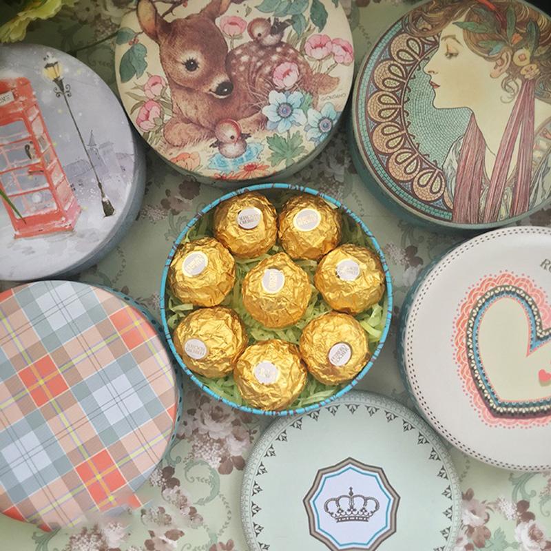 

Multi-Style Printing Portable Round Sugar Coffee Storage Box Tin Box Kitchen Flower Drawing Style Mousse Cake Packaging Gift