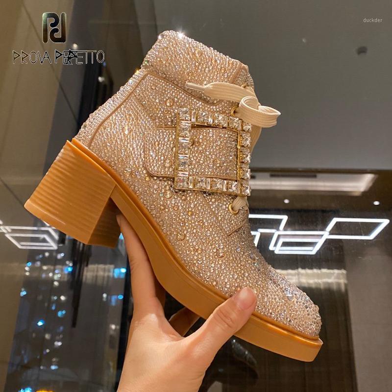 

Autumn Winter New Square Rhinestone Boots Size Zipper Genuine Leather Mid-heel Round Toe Fashion Ankle Boots Yellow Bling1, Black