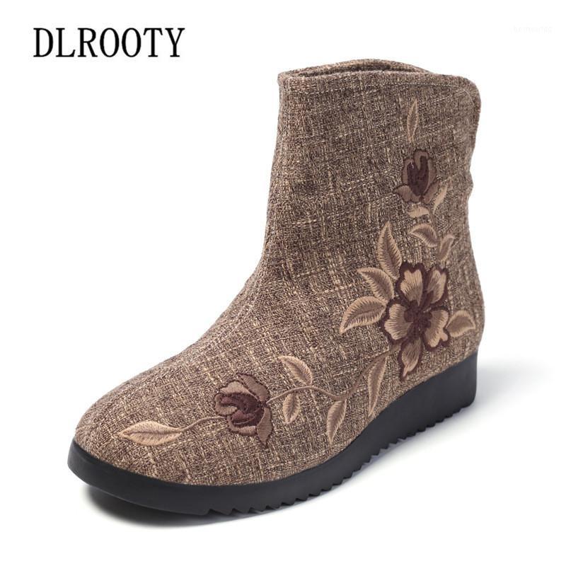 

Women Ankle Boots National Style Embroider Flower Autumn Female Casual Shoes Flat Fashion Platform Round Toe Solid Comfortable1, 8505 gray