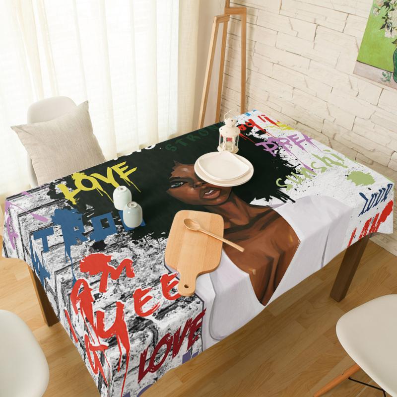

Graffiti Black Girls African Women Tablecloth Rectangular Wedding Dining Table Cover Chair Covers Table Cloth Kitchen Decor, As pic