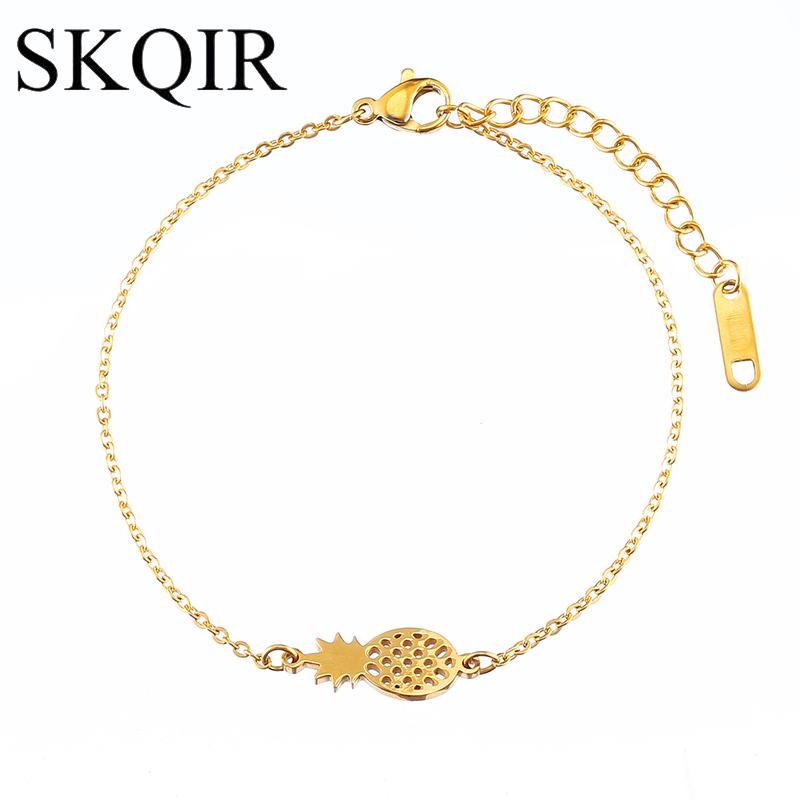 

Cute Hollow Pineapple Bracelet Charms Plant Fruit Bangle Gold Color Stainless Steel Pulseira 2020 Girl Women Jewelry Gift